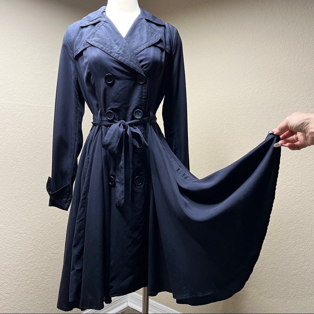 Anthropologie LRA Blue Coat Dress Size M 8 10 Button Front Fit-And-Flare Retro - Picture 1 of 11